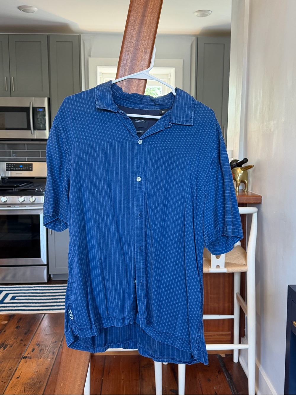 Scotch & Soda Blue Pinstripe Short Sleeve Button-Up Shirt